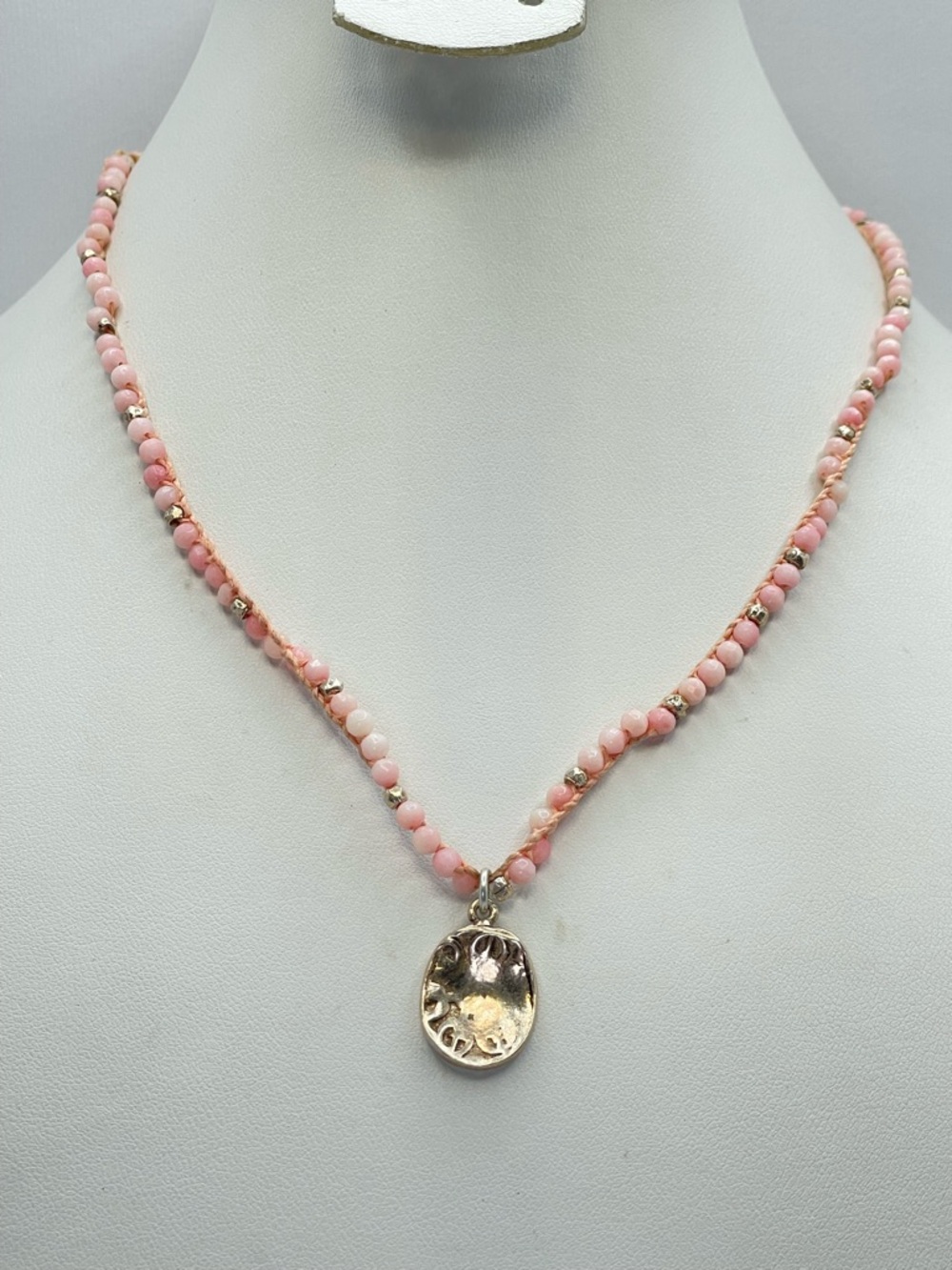 Chan Luu Pink Opal Beaded Necklace 925 Silver Dainty Boho Cord Minimalist